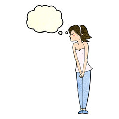 cartoon pretty woman with thought bubble