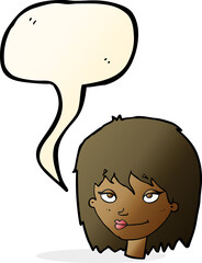 cartoon smiling woman with speech bubble