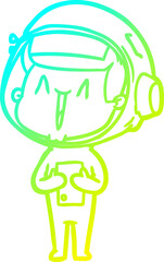 cold gradient line drawing happy cartoon astronaut