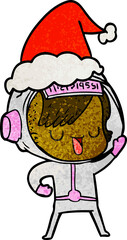 textured cartoon of a astronaut woman wearing santa hat