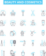Beauty and cosmetics vector line icons set. Cosmetics, Beauty, Skincare, Makeup, Perfume, Fragrance, Hair illustration outline concept symbols and signs
