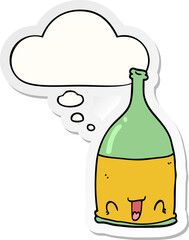 cartoon wine bottle and thought bubble as a printed sticker