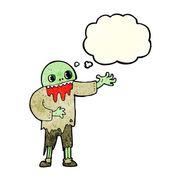 cartoon spooky zombie with thought bubble