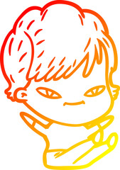 warm gradient line drawing cartoon happy woman