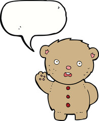 cartoon unhappy teddy bear with speech bubble