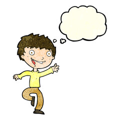 cartoon excited boy with thought bubble