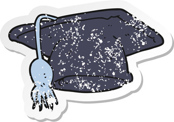 retro distressed sticker of a cartoon graduation cap