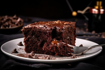 Brownie cake slice with small pockets of melted chocolate - food products created with generative AI technology