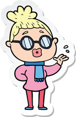 sticker of a cartoon woman wearing spectacles