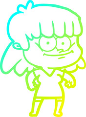 cold gradient line drawing cartoon girl smiling