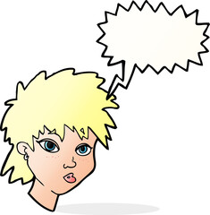 cartoon curious girl with speech bubble