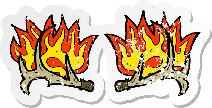 retro distressed sticker of a cartoon flaming antlers