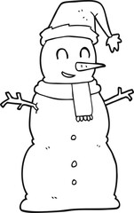 black and white cartoon snowman