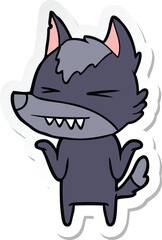 sticker of a angry wolf cartoon