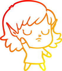 warm gradient line drawing cartoon elf girl