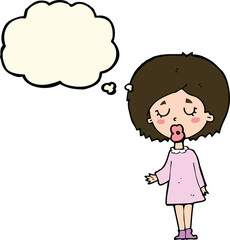 cartoon woman explaining her point with thought bubble