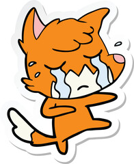 sticker of a crying fox cartoon dancing