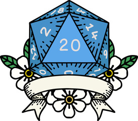 natural 20 critical hit D20 dice roll illustration