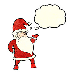 cartoon santa claus with thought bubble