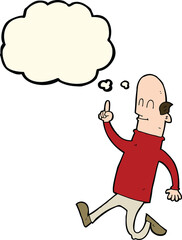 cartoon bald man with idea with thought bubble