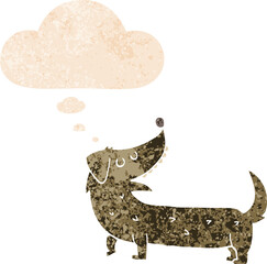 cartoon dog and thought bubble in retro textured style