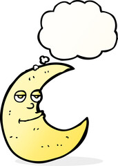 happy cartoon moon with thought bubble
