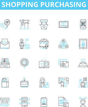Shopping purchasing vector line icons set. Buying, Shopping, Acquiring, Purchase, Procurement, Ordering, Obtaining illustration outline concept symbols and signs