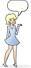 cartoon pretty woman in dress with speech bubble