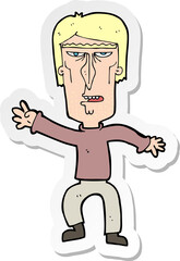 sticker of a cartoon angry man waving warning