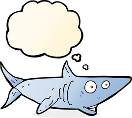 cartoon happy shark with thought bubble