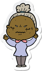 sticker of a cartoon annoyed old lady