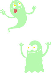 flat color illustration of a cartoon ghosts