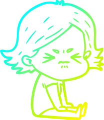cold gradient line drawing cartoon angry girl