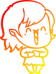 warm gradient line drawing cute cartoon happy vampire girl