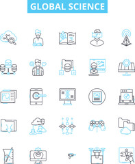 Global science vector line icons set. Global, Science, World, Geoscience, Physics, Chemistry, Biology illustration outline concept symbols and signs