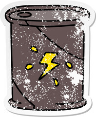 distressed sticker of a quirky hand drawn cartoon barrel of fuel