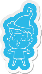 happy cartoon  sticker of a man wearing santa hat