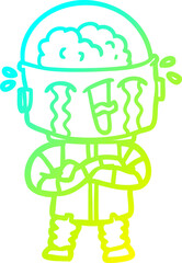 cold gradient line drawing cartoon crying robot