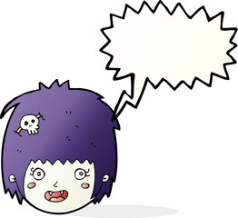 cartoon happy vampire girl face with speech bubble