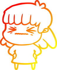 warm gradient line drawing cartoon angry girl
