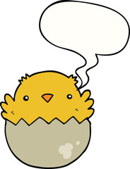 cartoon chick hatching from egg and speech bubble