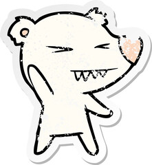 distressed sticker of a angry polar bear cartoon