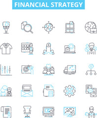 Financial strategy vector line icons set. Financial, Strategy, Investment, Planning, Budgeting, Forecasting, Analysis illustration outline concept symbols and signs