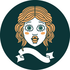 icon with banner of female face