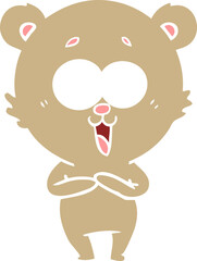 laughing teddy  bear flat color style cartoon