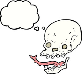 cartoon spooky skull with thought bubble