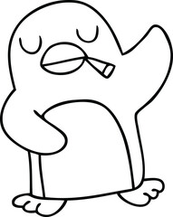 quirky line drawing cartoon penguin