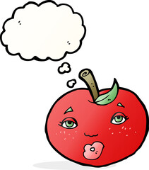 cartoon apple with face with thought bubble