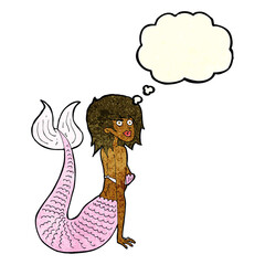 cartoon mermaid with thought bubble