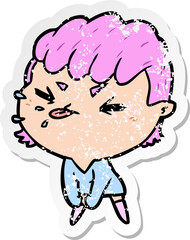 distressed sticker of a cartoon rude girl